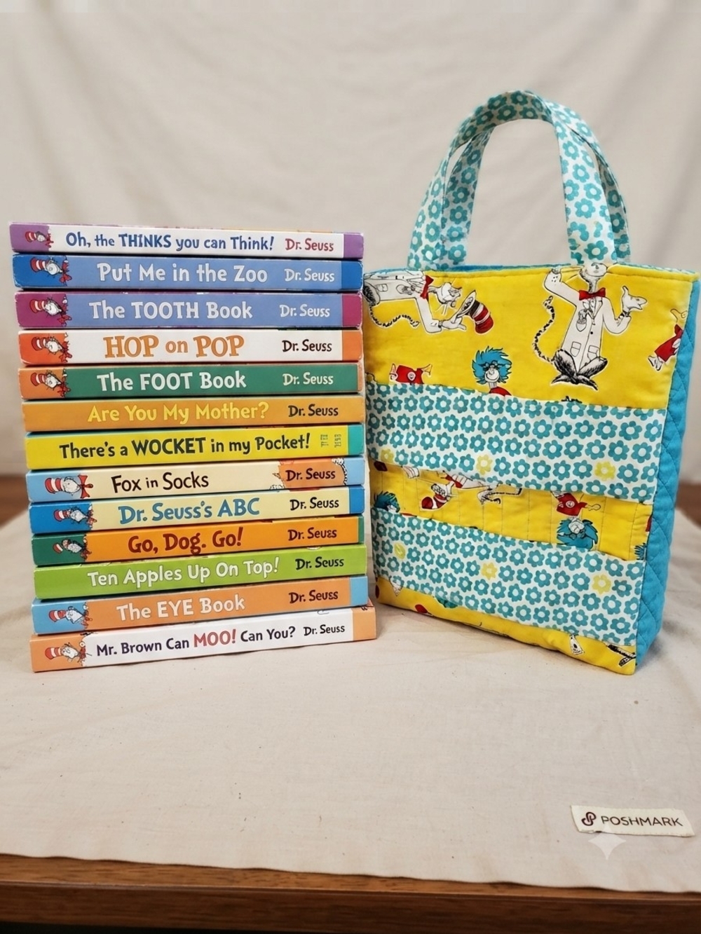 Dr. Seuss 13-Book Collection & Handmade Quilted Cat in the Hat Tote Bundle